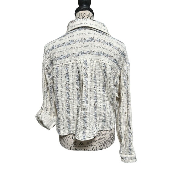 Love Notes Women's Striped Gauze Cropped Shirt 100% Cotton, Button-Up Medium - Picture 4 of 8